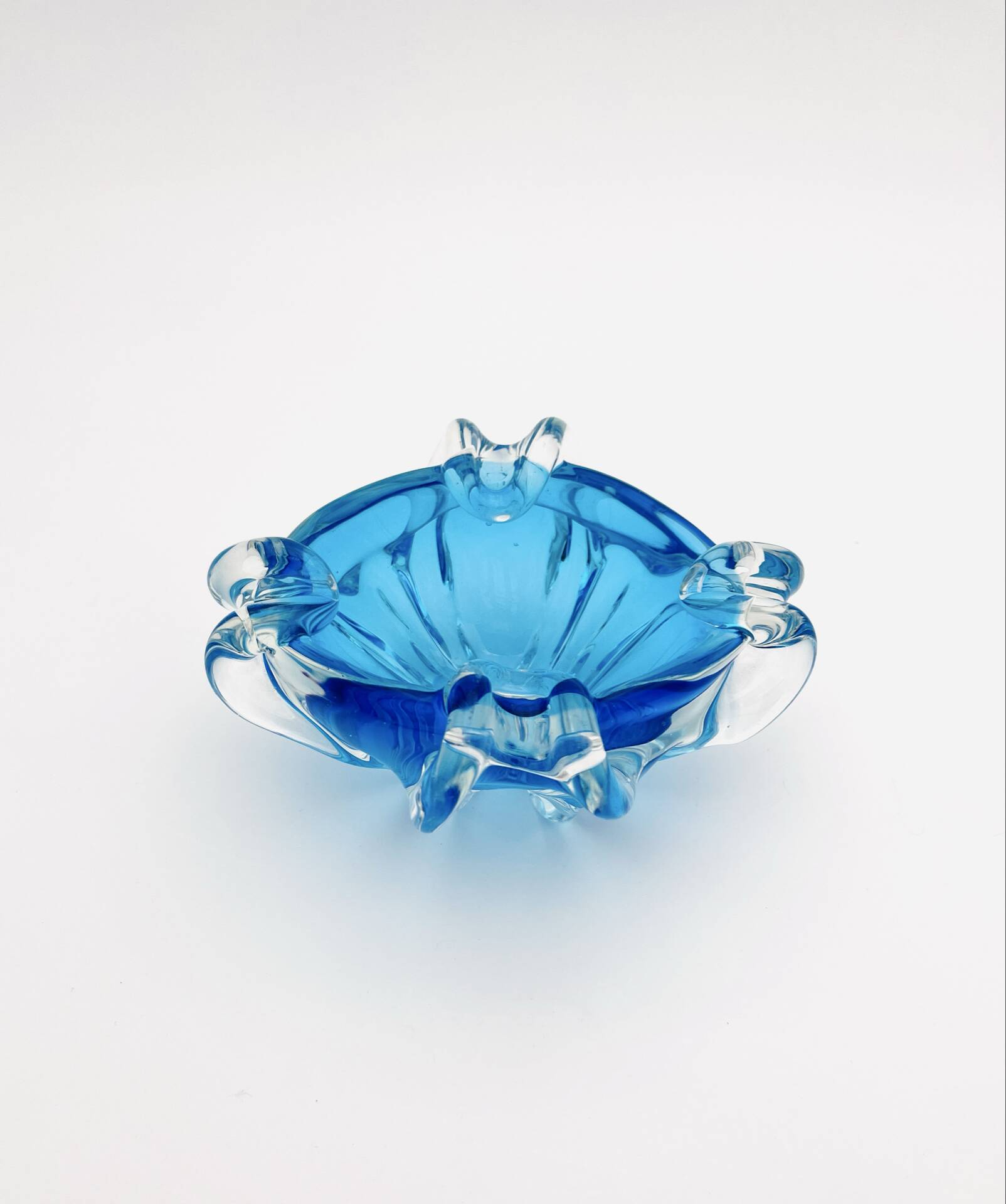 Bohémia Crystal Ashtray Josef Hospodka Blue Vintage 1960