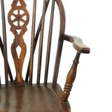 Chaise Windsor ancienne en bois de hêtre et d'orme avec dossier à roulettes, XIXe siècle