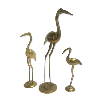 Large vintage brass crane birds, 1970s