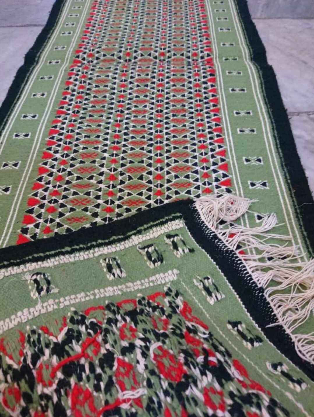Green Berber kilim woollen carpet 55x205cm