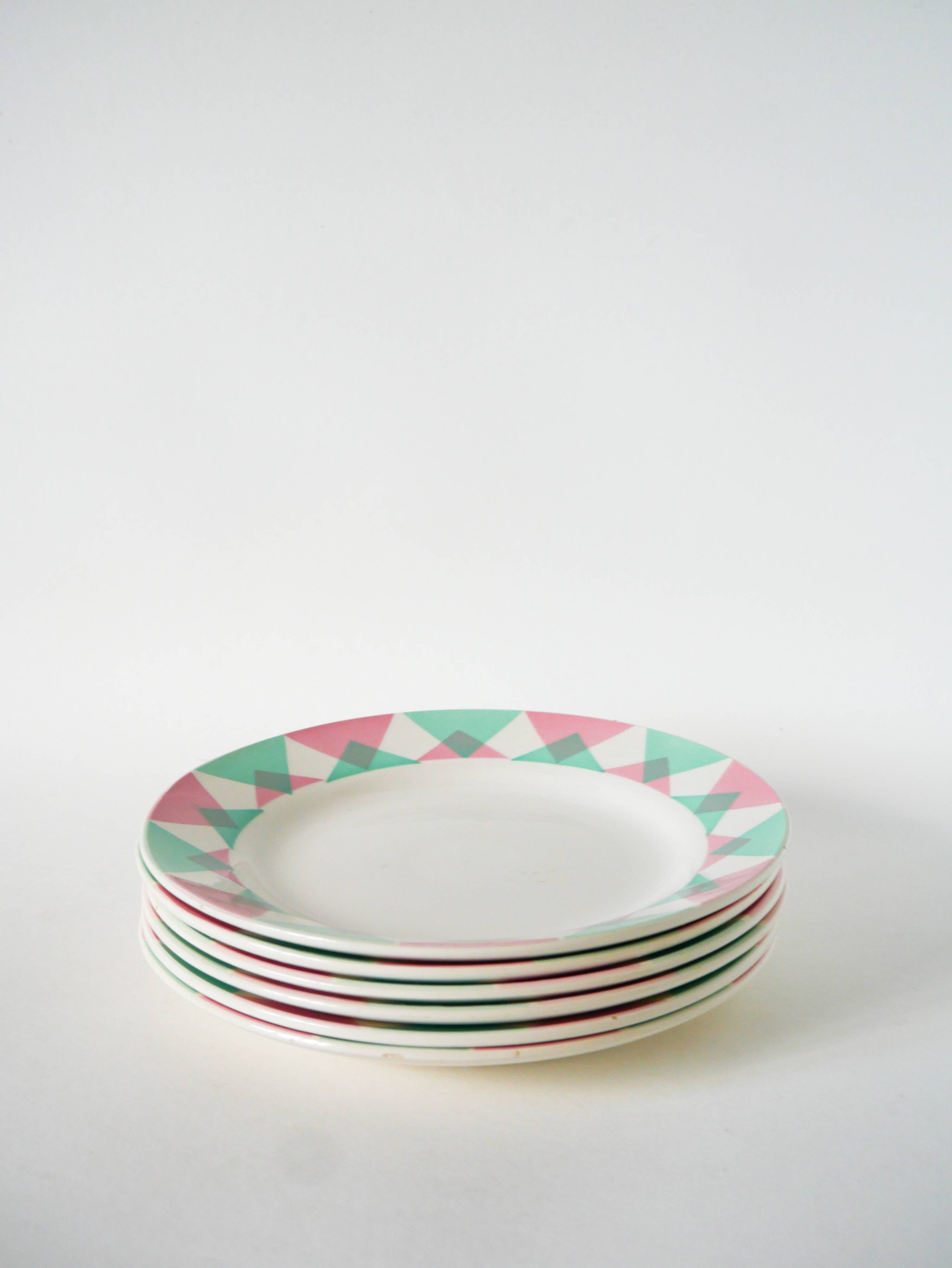 Set of 5 dessert plates, Digoin Sarreguemines model Arlequin, 1960.