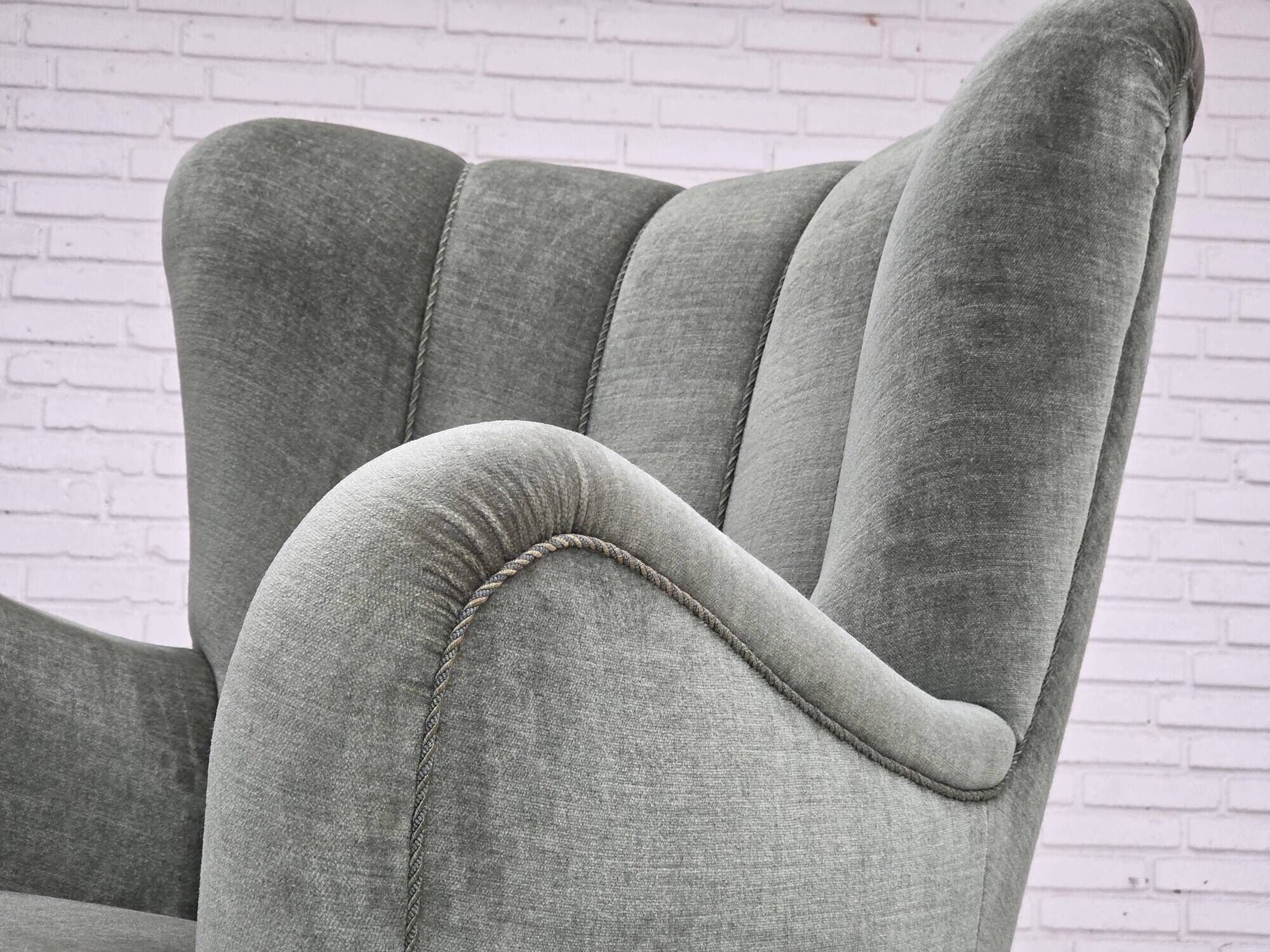 1960s, Danish highback relax chair, furniture velour, ash wood.