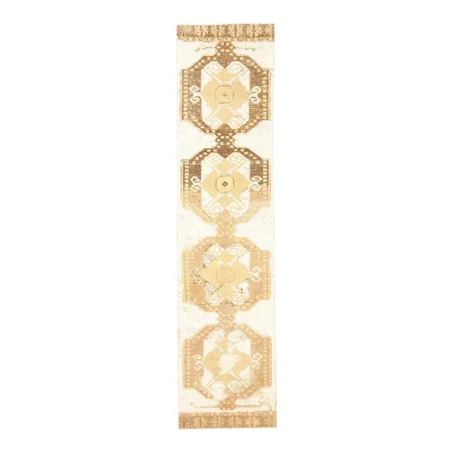 1970s Turkish Hand-Knotted Wool Cotton Beige Runner Rug 73x310