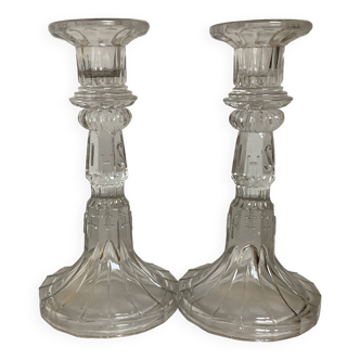 Pair of molded glass candlesticks
