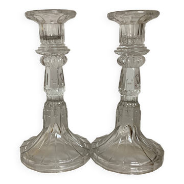 Pair of moulded glass candlesticks