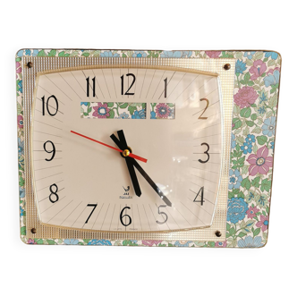 Horloge formica vintage pendule murale silencieuse rectangulaire "Jaz fleurs"