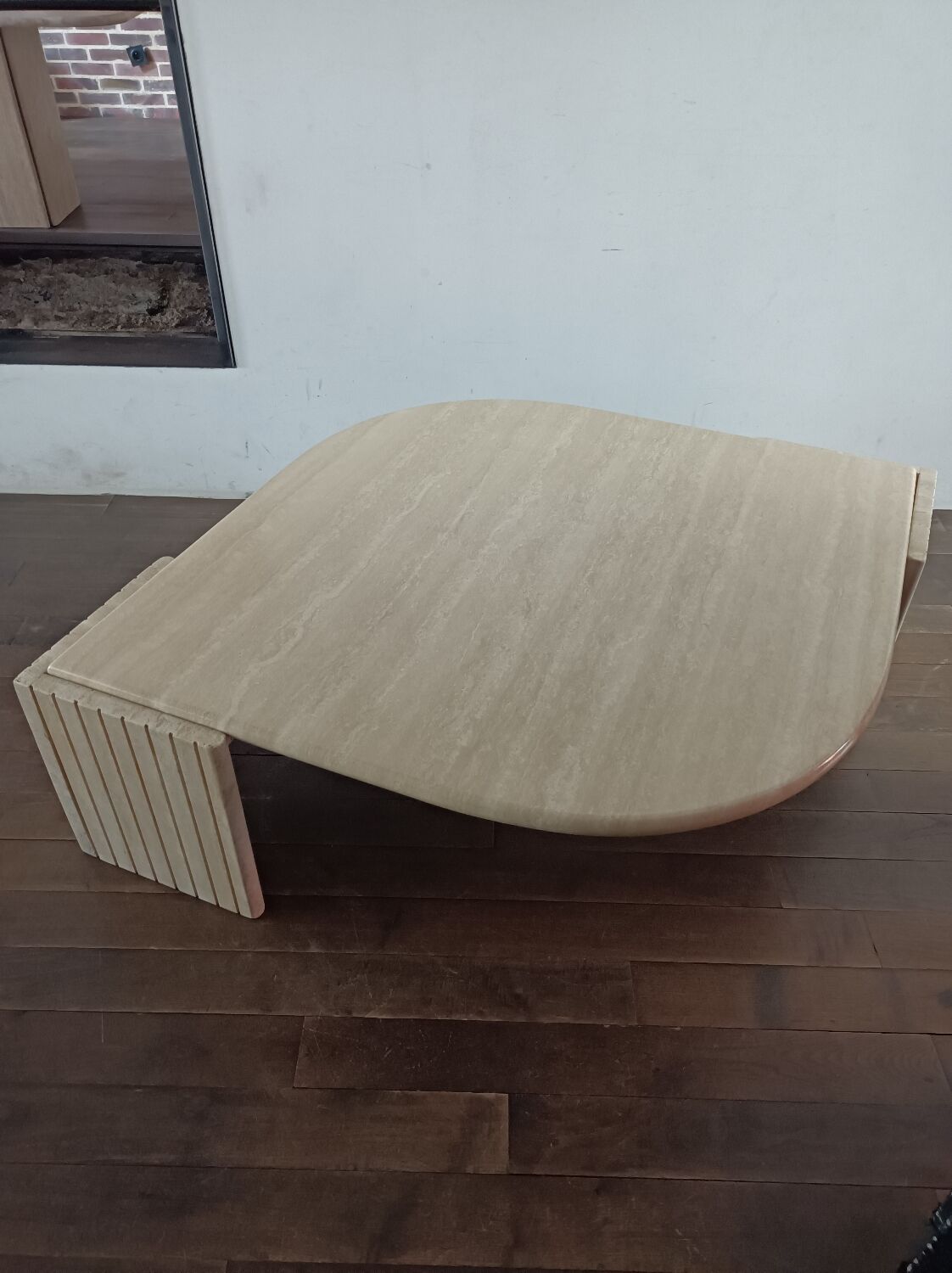 Large travertine coffee table drop shape