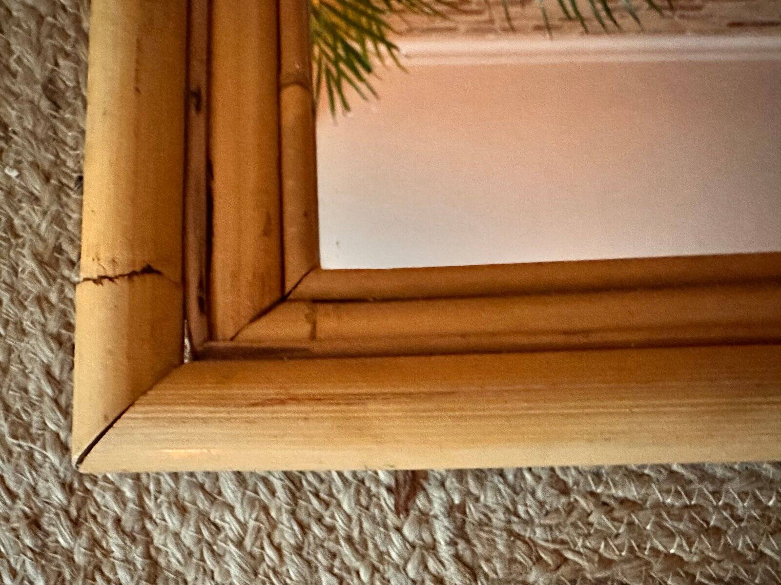 Vintage Spanish mirror in natural bamboo, 1950.