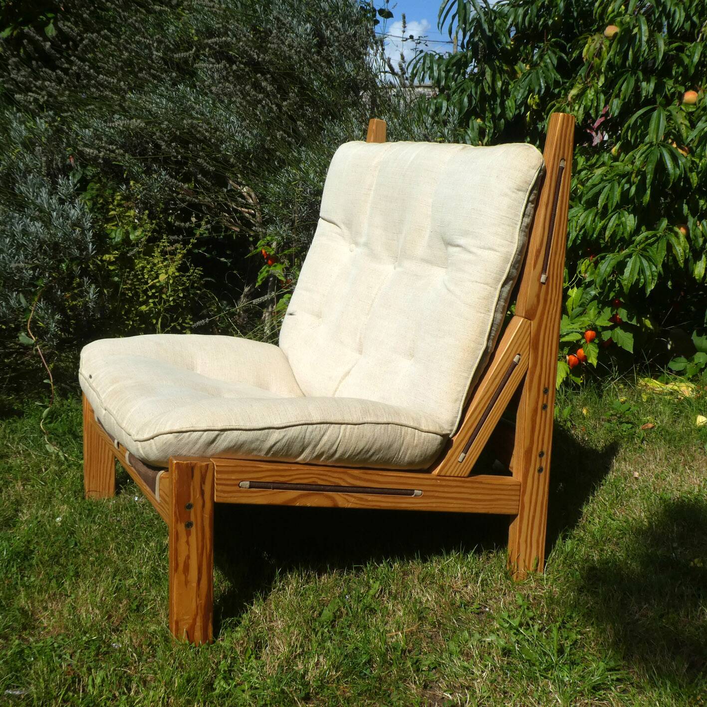 rare large pine armchair, Silkeborg, Denmark, 1970