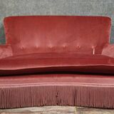 Half-moon shaped toad stool bench, Napoleon III period, in pink velvet.