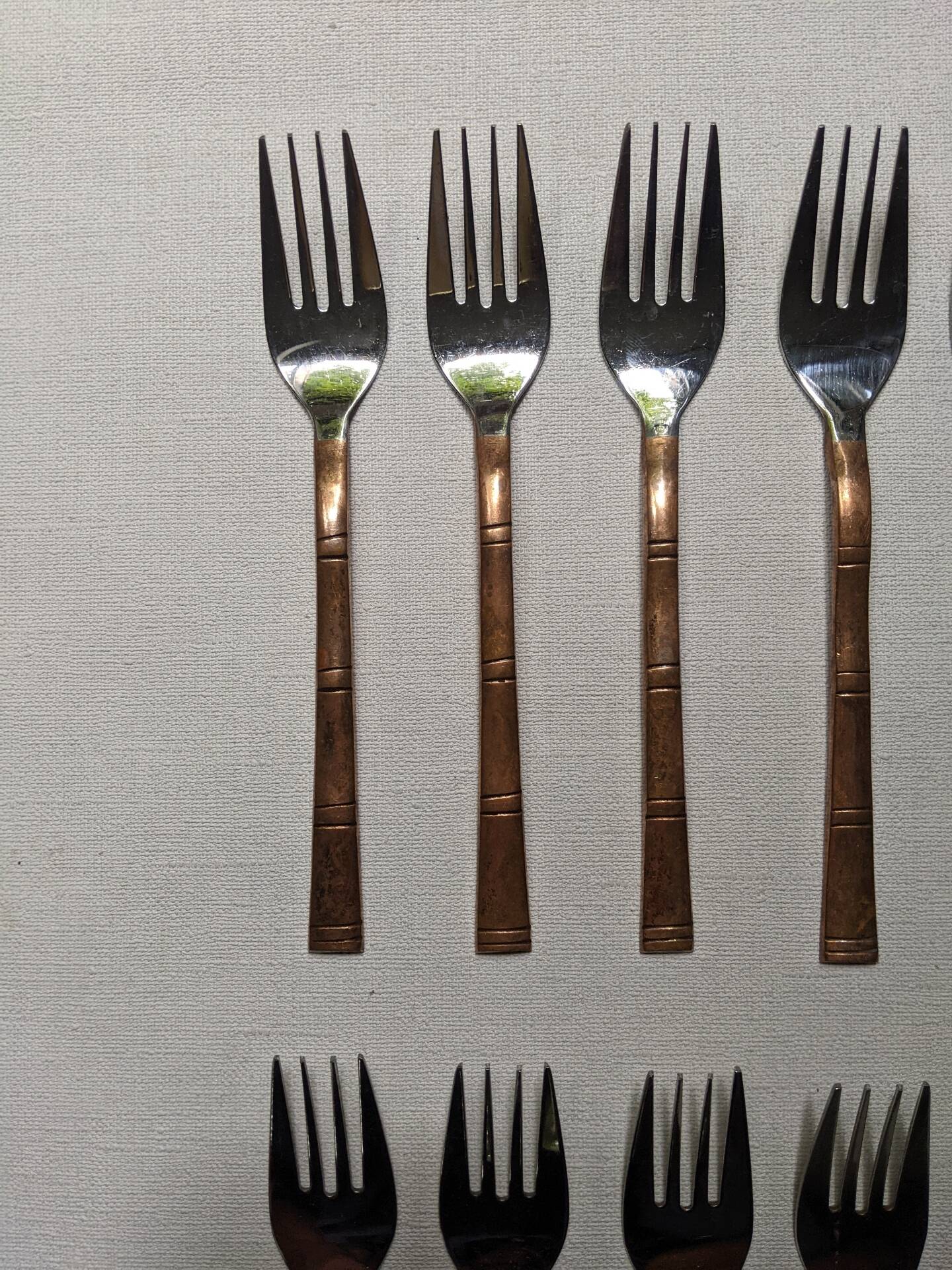 Lot de 12 fourchettes manche façon bambou en laiton