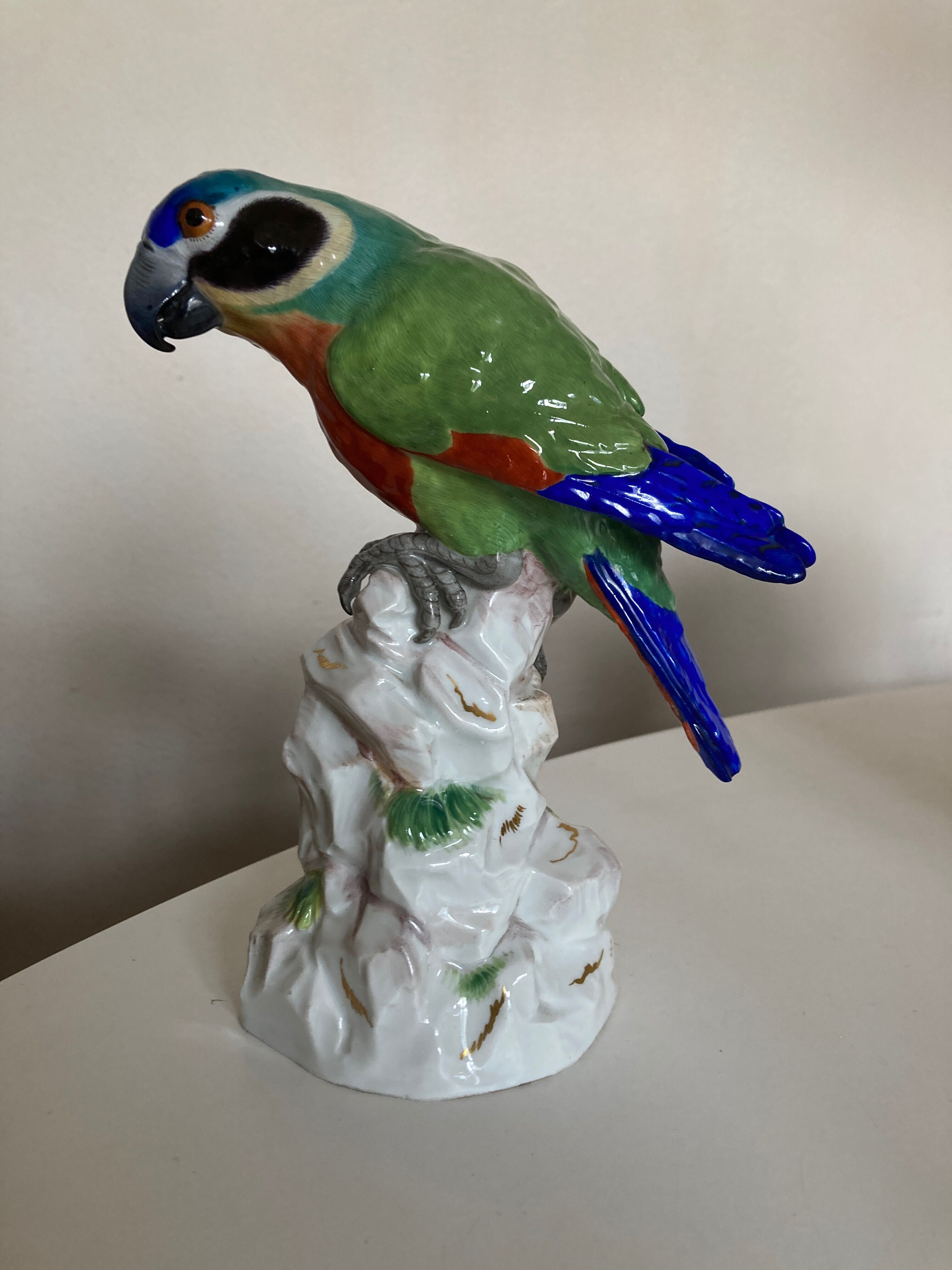 19th century Saxony porcelain parrot signed