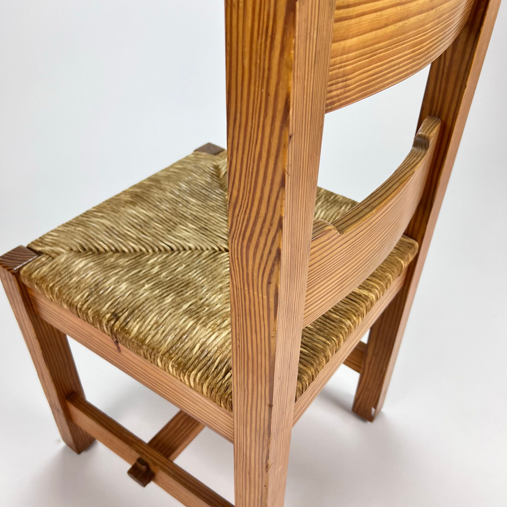 Mid century pine and rush dining chairs, set of 6, 1960s