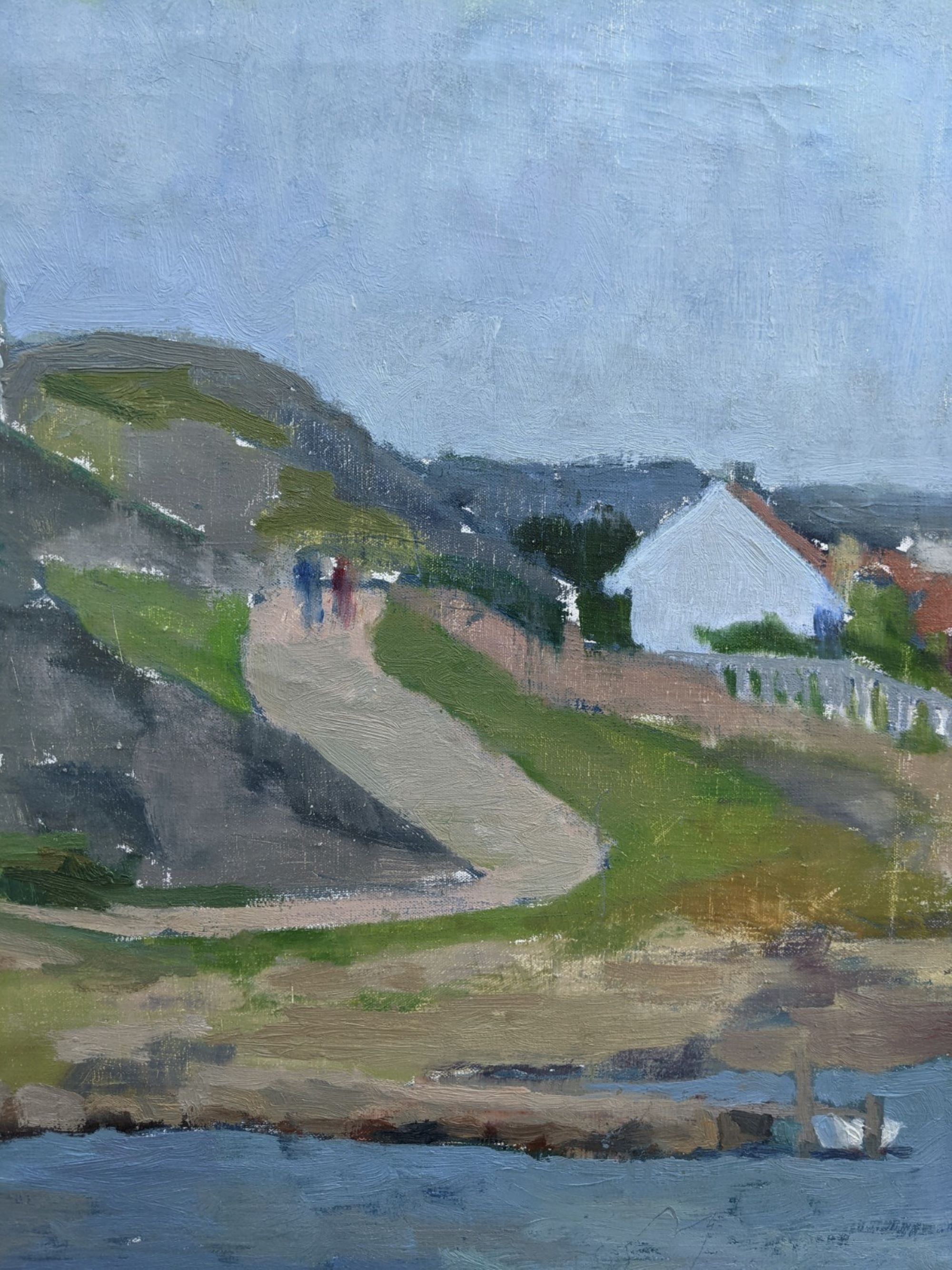 1954 Mid Century Modern Landscape Oil Painting 'Walking the Archipelago', Framed