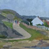 1954 Mid Century Modern Landscape Oil Painting 'Walking the Archipelago', Framed