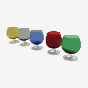 Set of five colorful vintage glasses