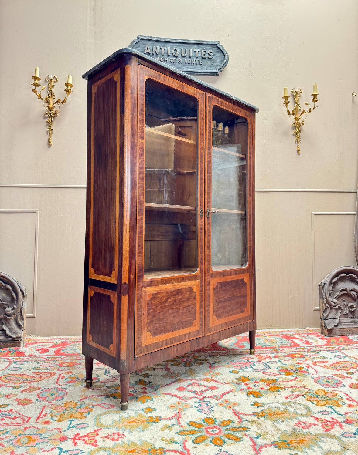 E. Bourdot Showcase In Louis XVI Marquetry Stamped XVIII Eme