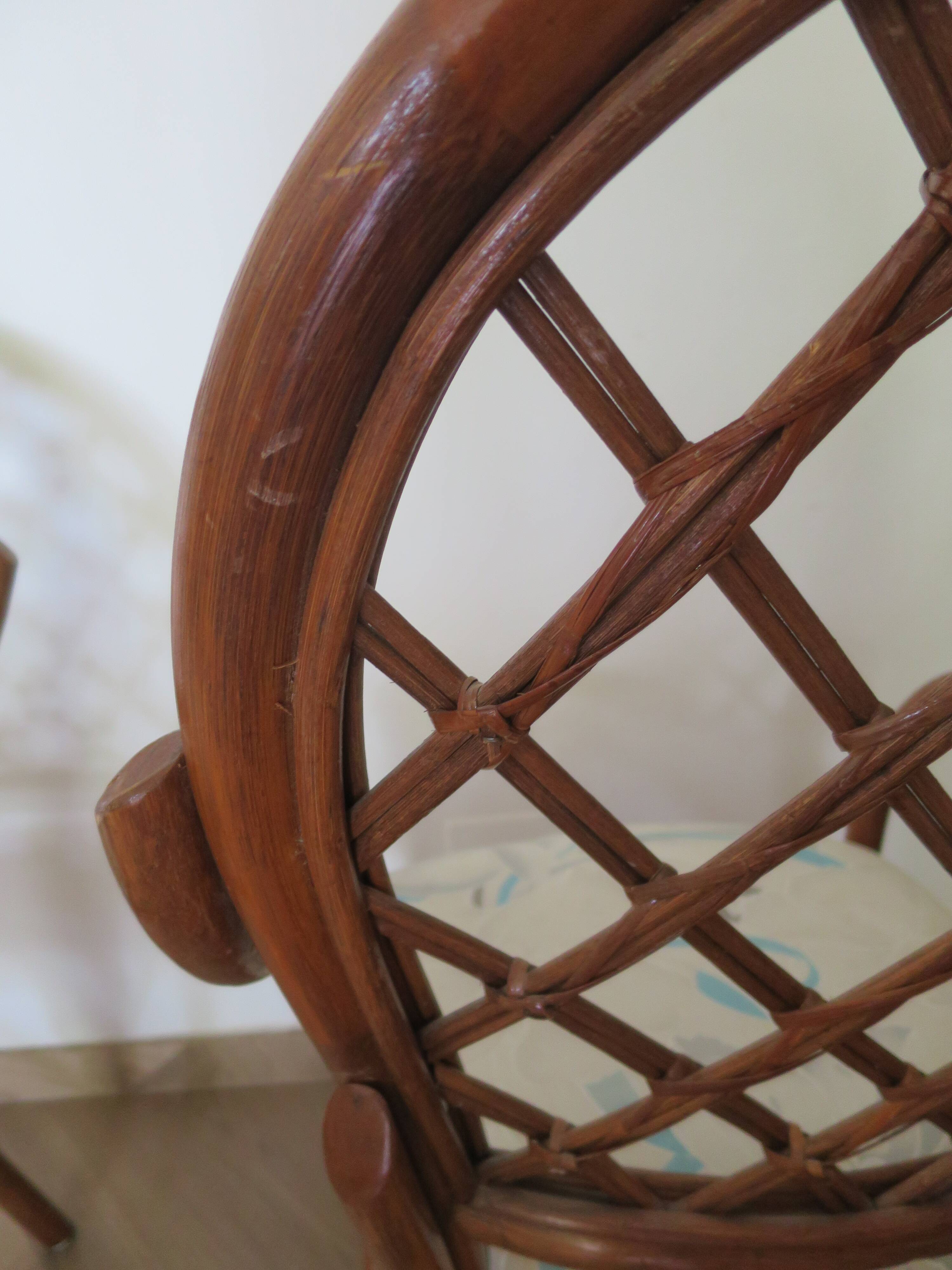 Vintage lot of 2 woven bamboo rattan armchairs - Curved wood - 1980s
