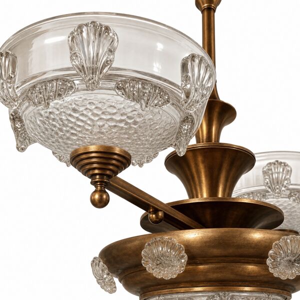Lustre art déco signé ezan en pâte de verre et cuivre