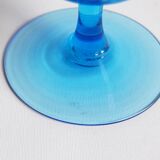 Vase vintage en verre coloré bleu moucheté, opaline