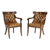 Pair of antique Regency period armchairs in mahogany inlaid with brass and