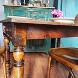 Antique farmhouse table and bistro chairs