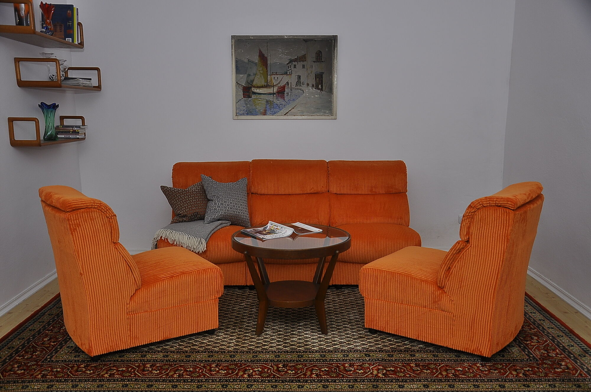 Orange Corduroy Modular Sofa, 1970s, Set of 5