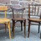 Lot 6 mismatched wooden bistro chairs