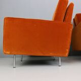 Pair of 1st edition easy chairs 25 BC by Florence Knoll in velvet, 1950s