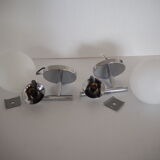 Pair of sconces with an opaline globe and chrome structure from the 1970s