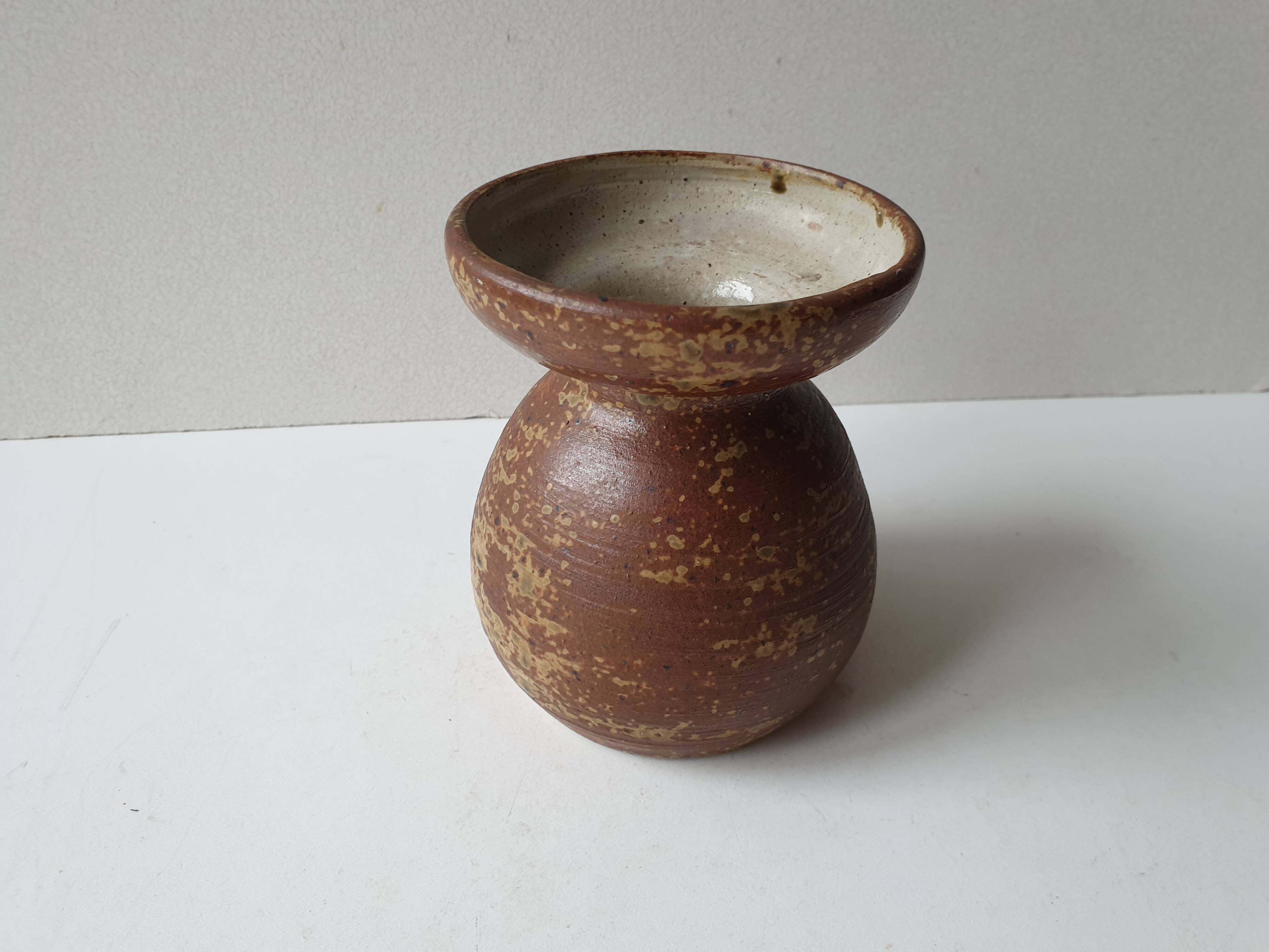Pyrite stoneware ceramic vase, diabolo shape, signed Monogram Phi