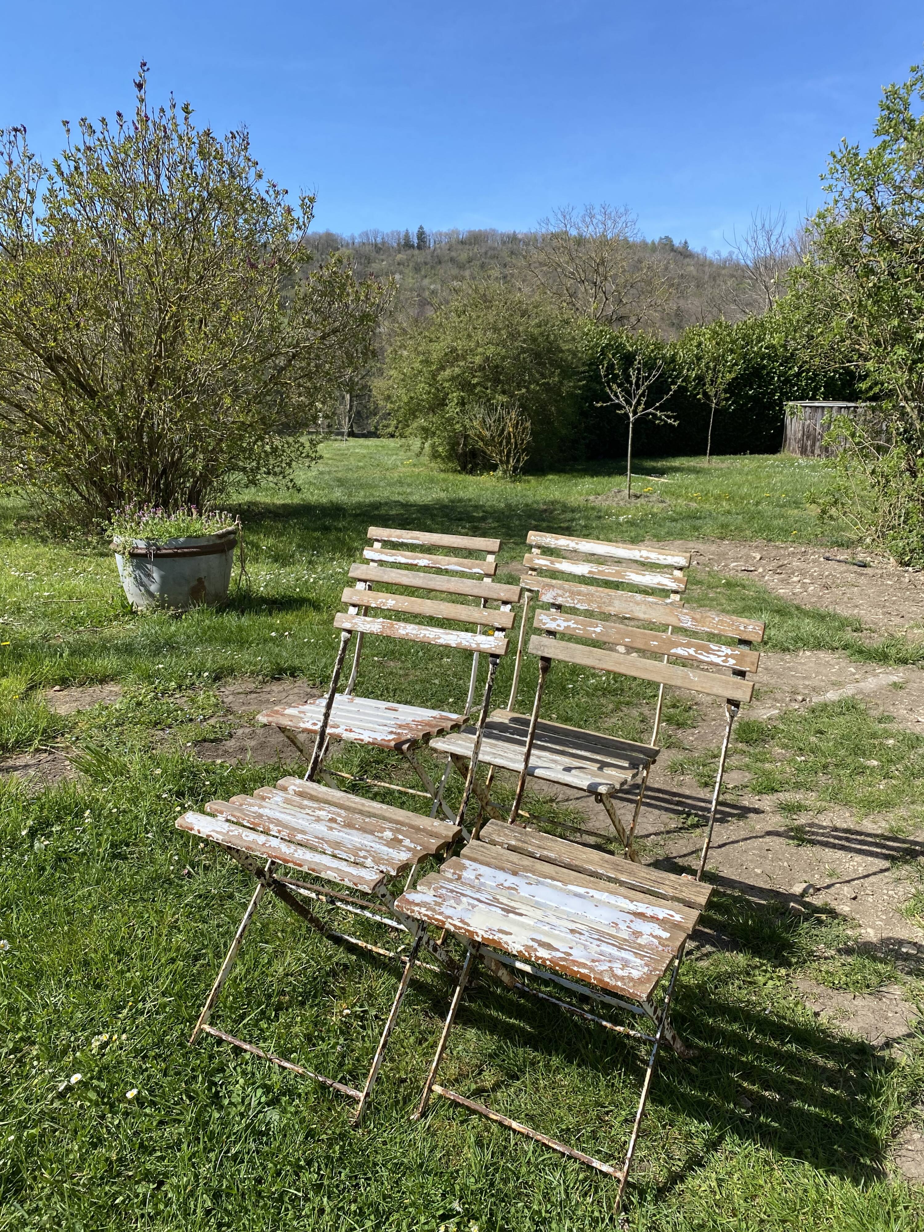 Set of 4 folding garden chairs in wood and metal