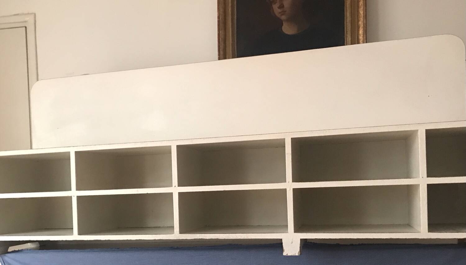 1960s school bench with lockers
