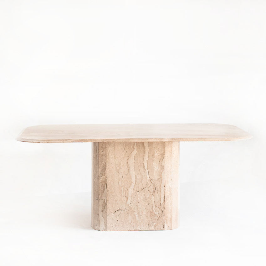 Vintage dining table. Travertine marble. Italy, 90s.
