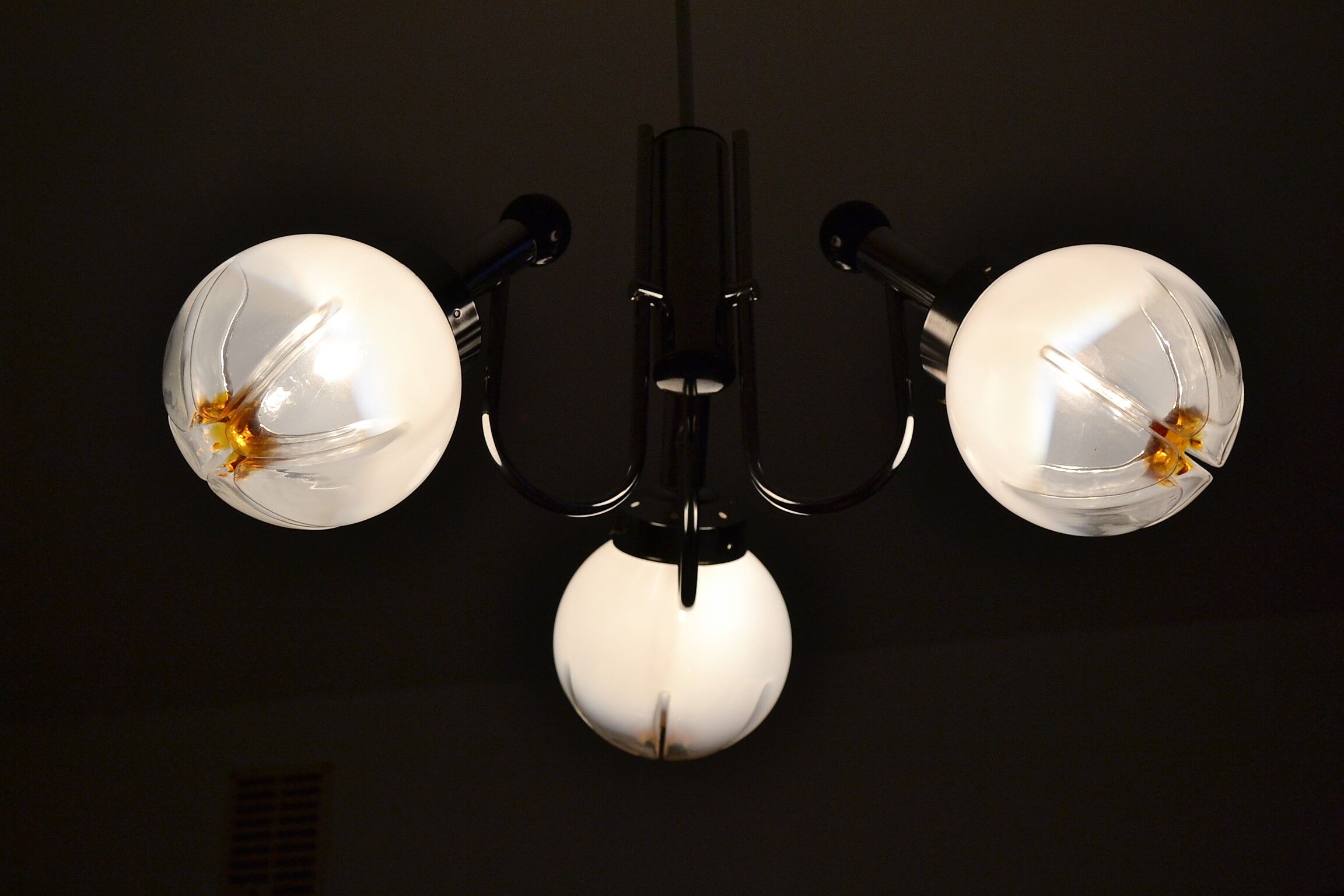 Chrome chandelier 3 glass balls from the 70s 80s