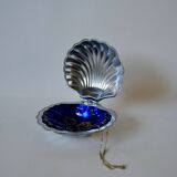 Shell pocket in silver metal and blue glass interior from the 60s and 70s