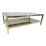 Vintage brass coffee table, mirror and smoked glass