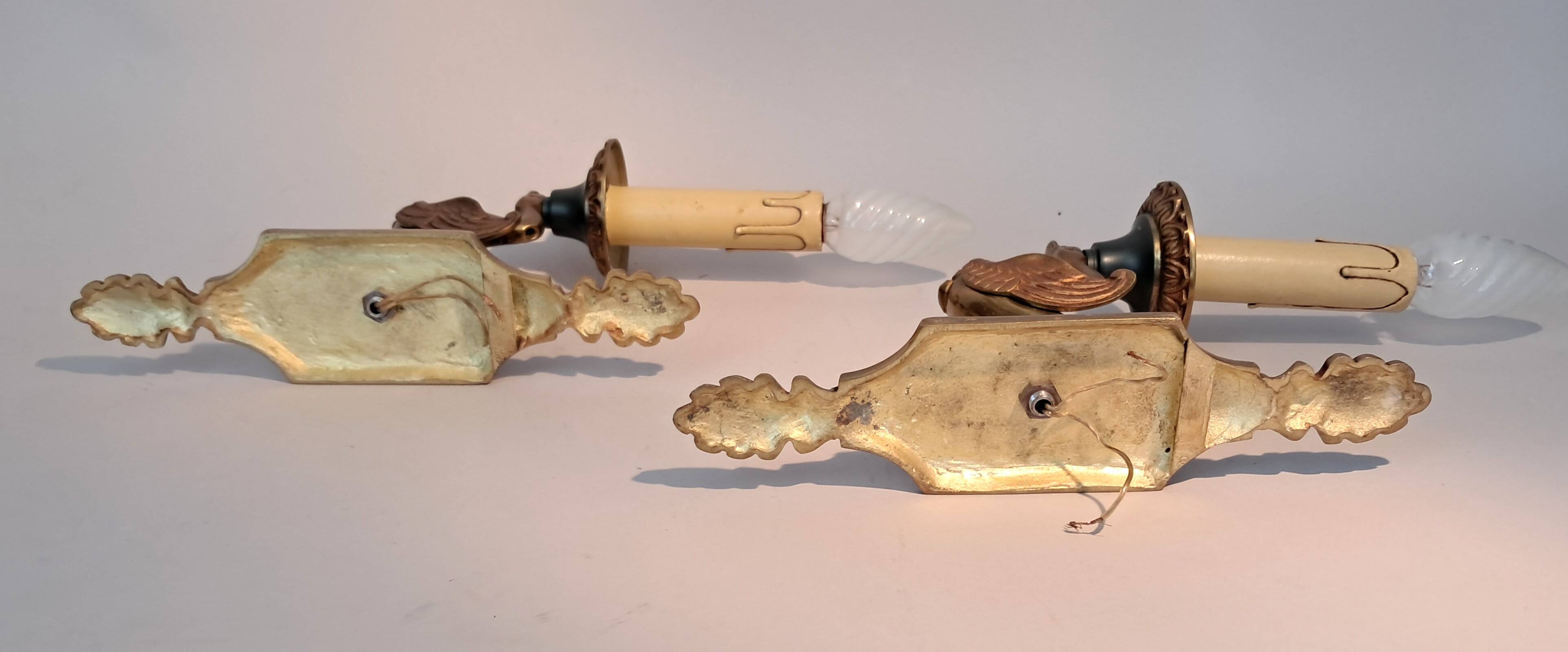 Pair of gilt bronze wall sconces by Maison Lucien Gau, Paris. Circa 1960.