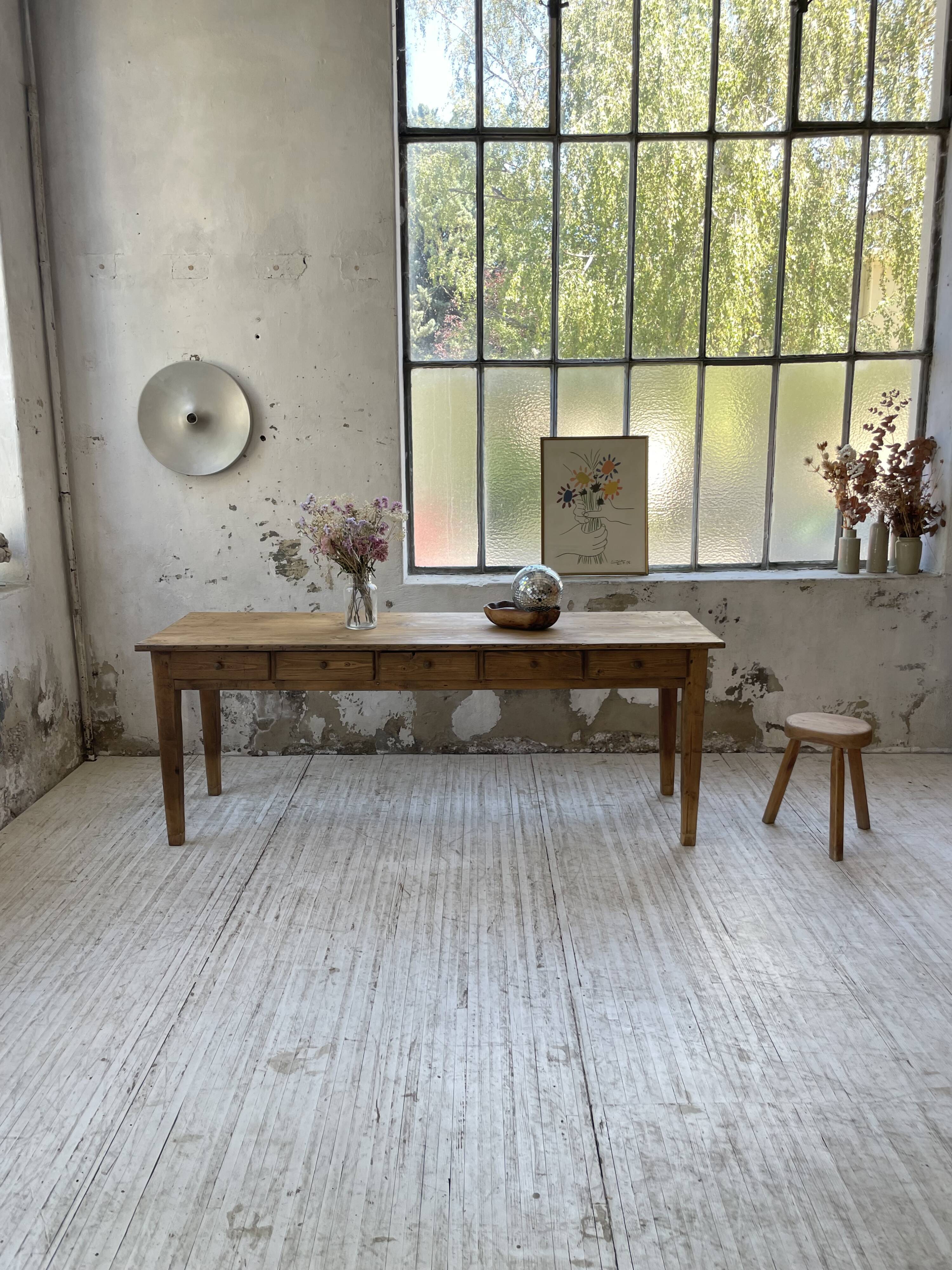 Farmhouse table pine multi-drawers