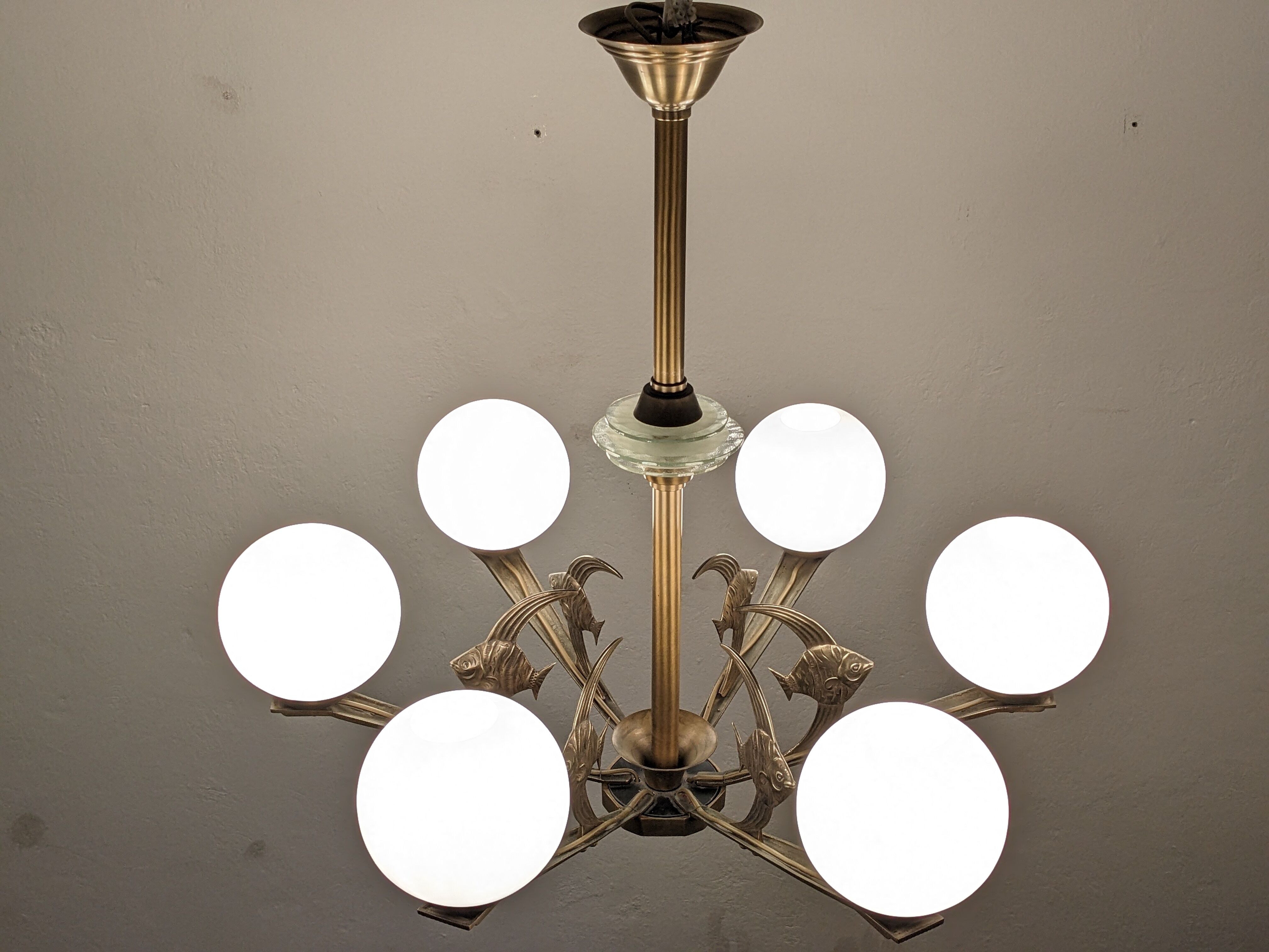 Art deco bronze fish chandelier
