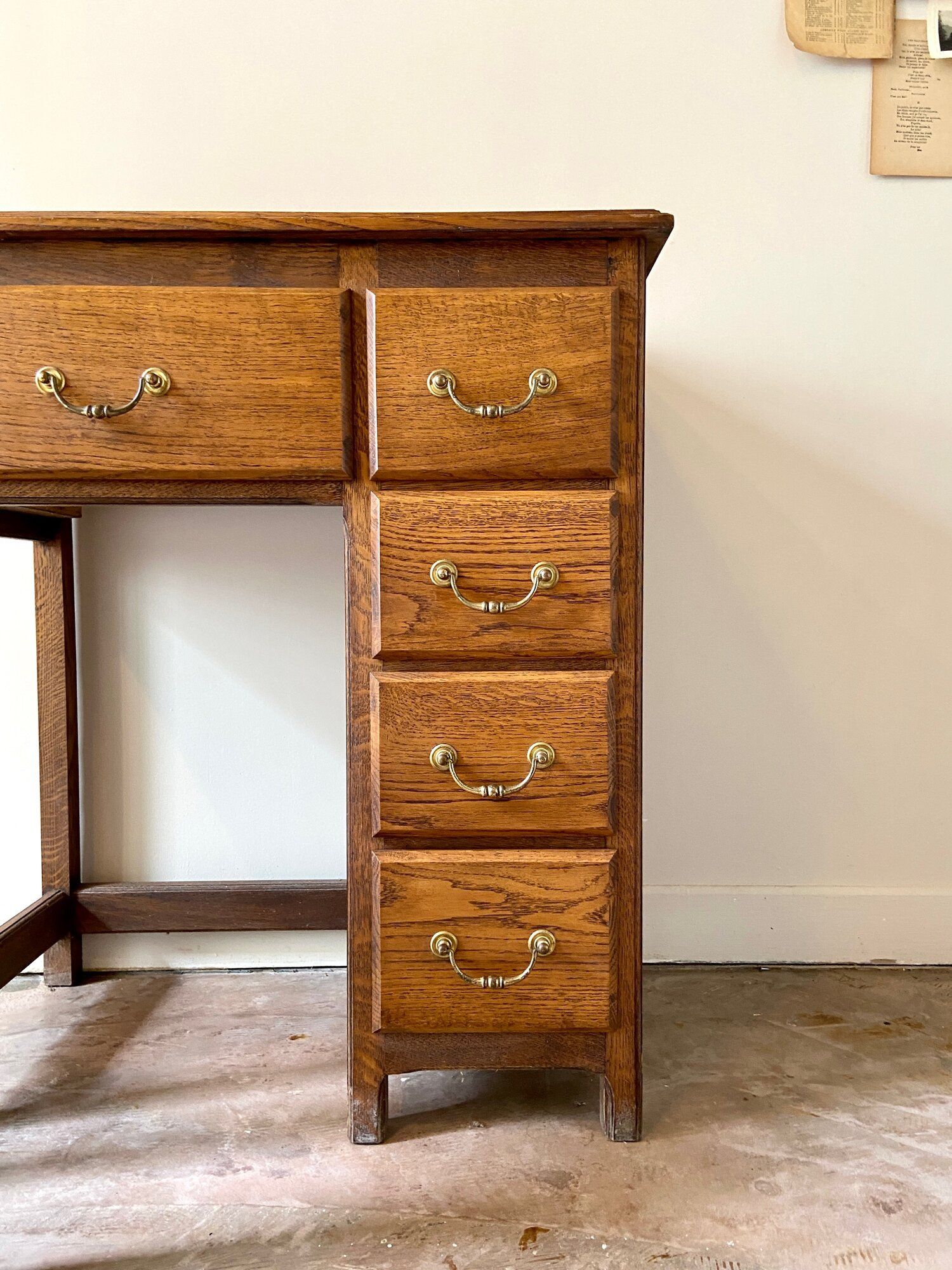 Desk 5 drawers and stool in dark ☐ wood 72 x 40 cm