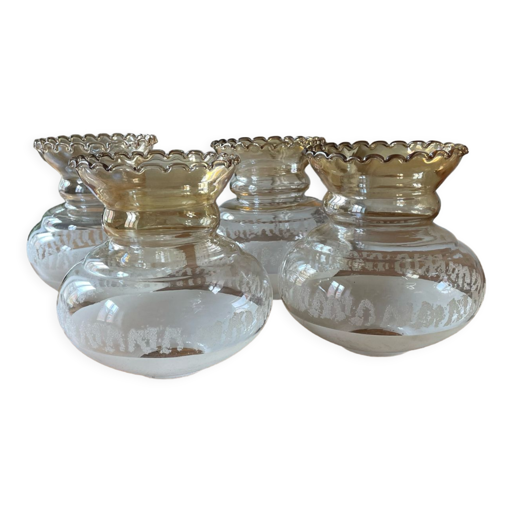 Set of 4 globes of glass lampshades, old, vintage