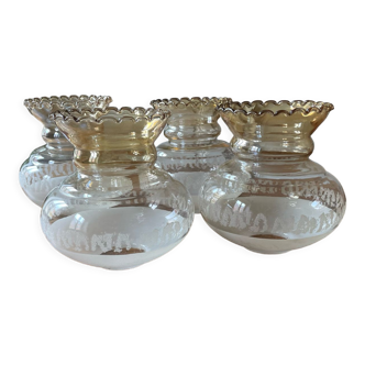 Lot de 4 globes de lustre abats jours en verre, anciens, vintage