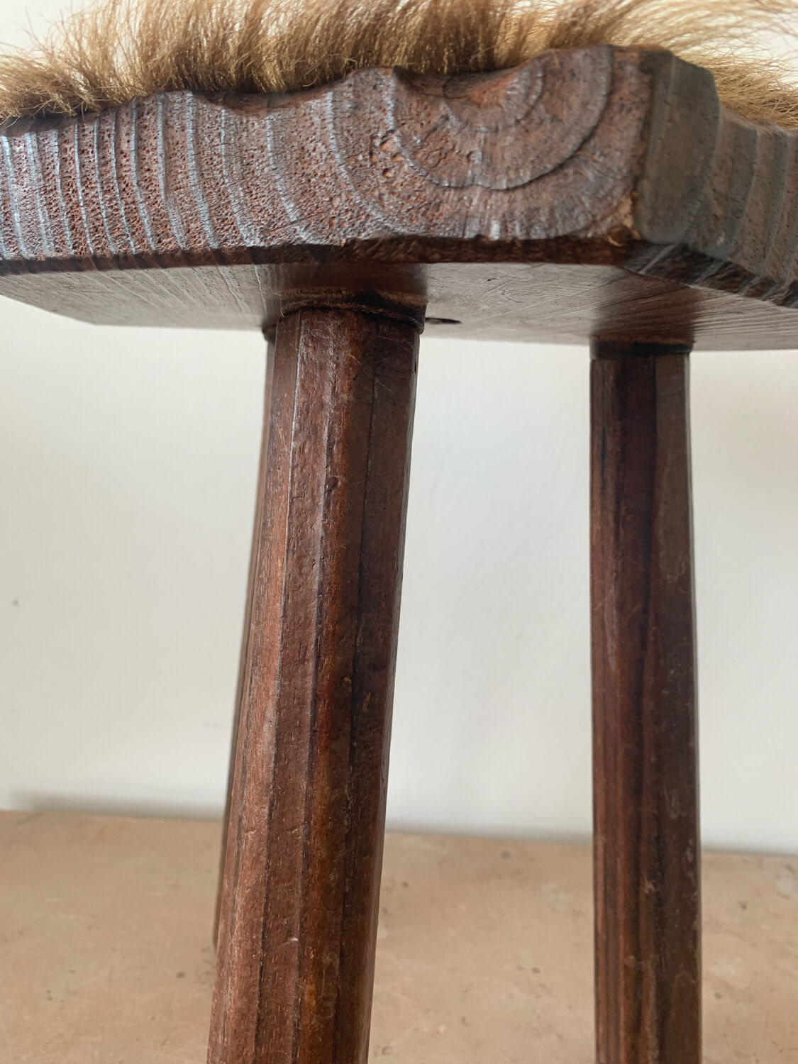 Wood and skin tripod stool