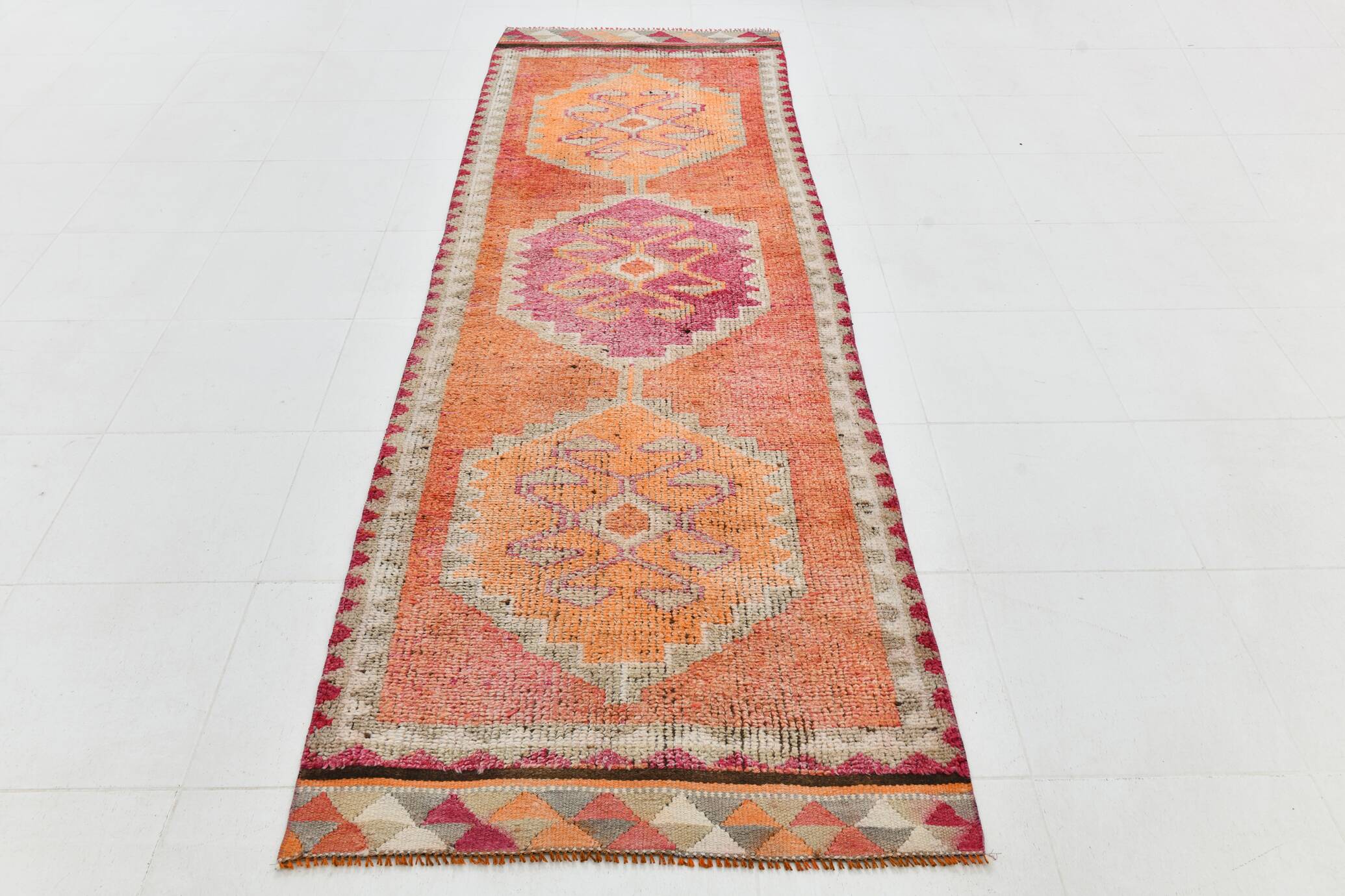 3x10 Pumpkin Orange & Pink Turkish Runner Rug, 96x309Cm
