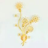 Large Gilt Brass & Crystal Flower Shape Wall Light from Palwa, 1970s