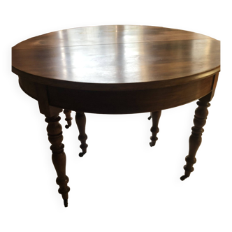 Table bandeau Louis Philippe noyer 6 pies 3 allonges