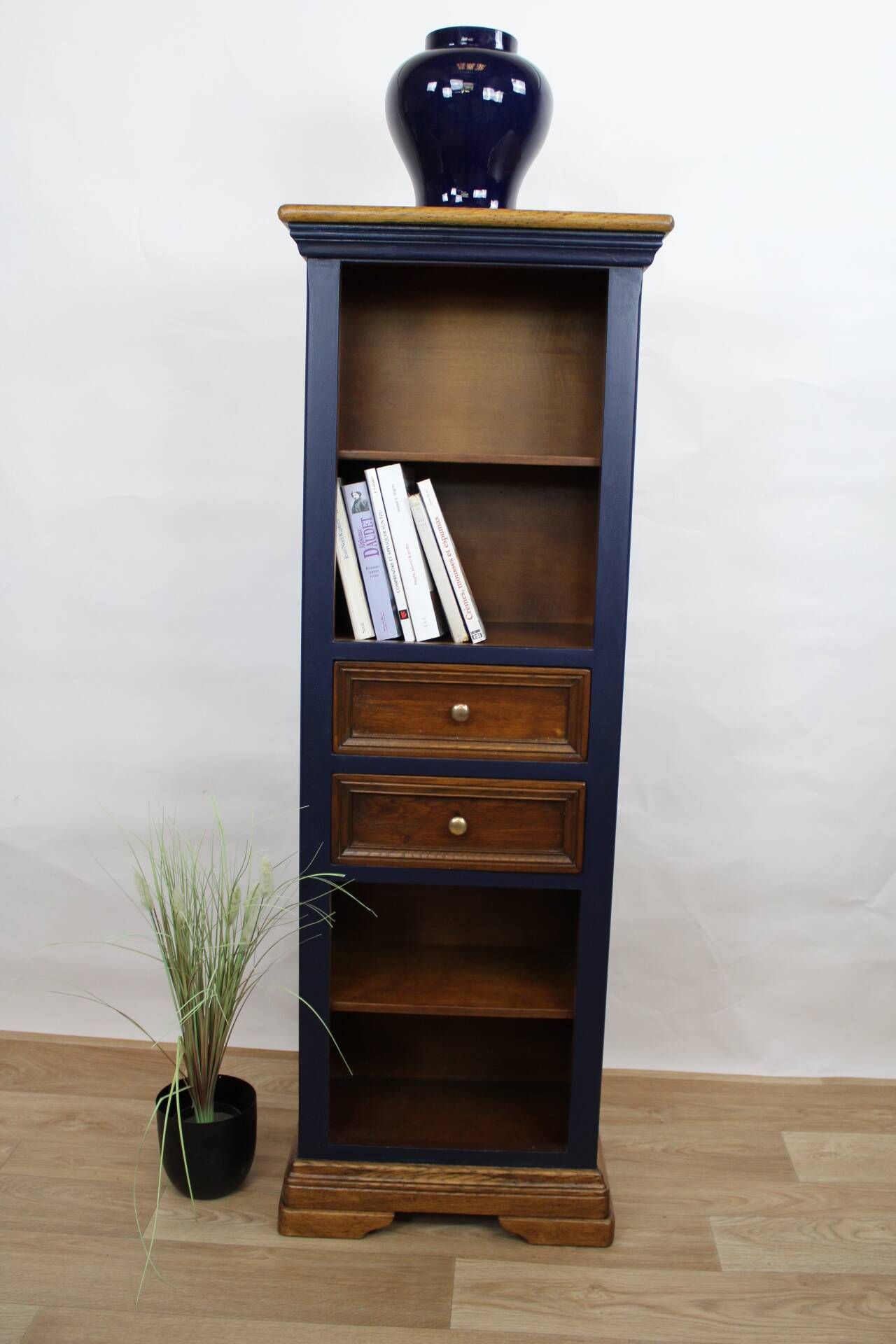 Renovated bookcase with 4 shelves and 2 drawers, France 1960