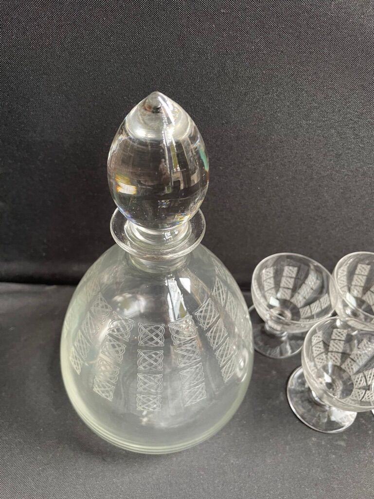 Port service – blown and engraved crystal – Art Deco