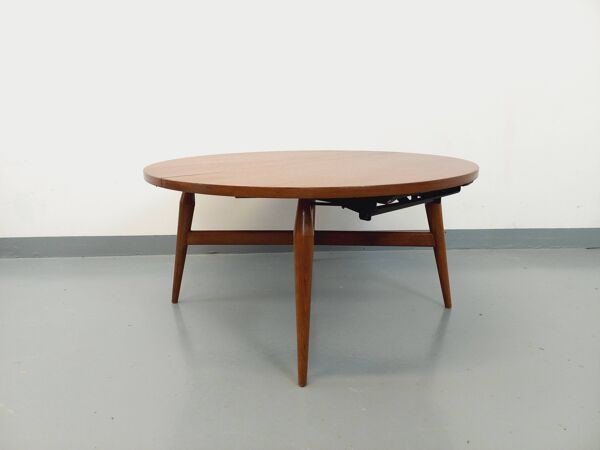 Grande table basse ronde scandinave vintage Smorrebrod de Arne Vodder, extensible en table à manger